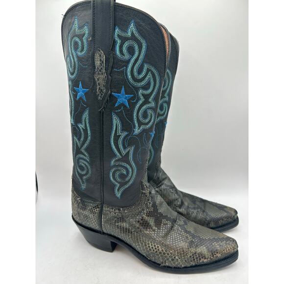 Lucchese 1883 Women's Western Cowboy Boots black & Blue Python Leather 7 - Picture 9 of 16